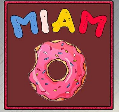 Picture to show: the word MIAM above a pink donut